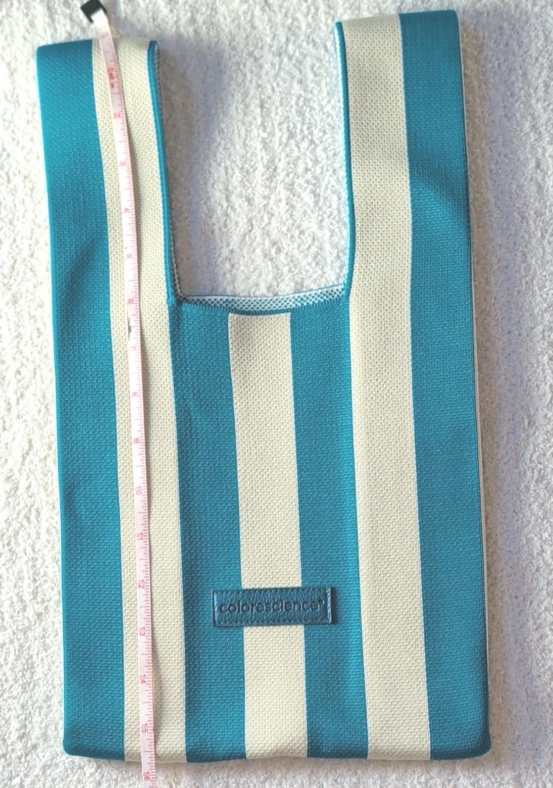 Colorescience Blue & Beige Striped Reusable Tote Shopping Bag 16in x 9in