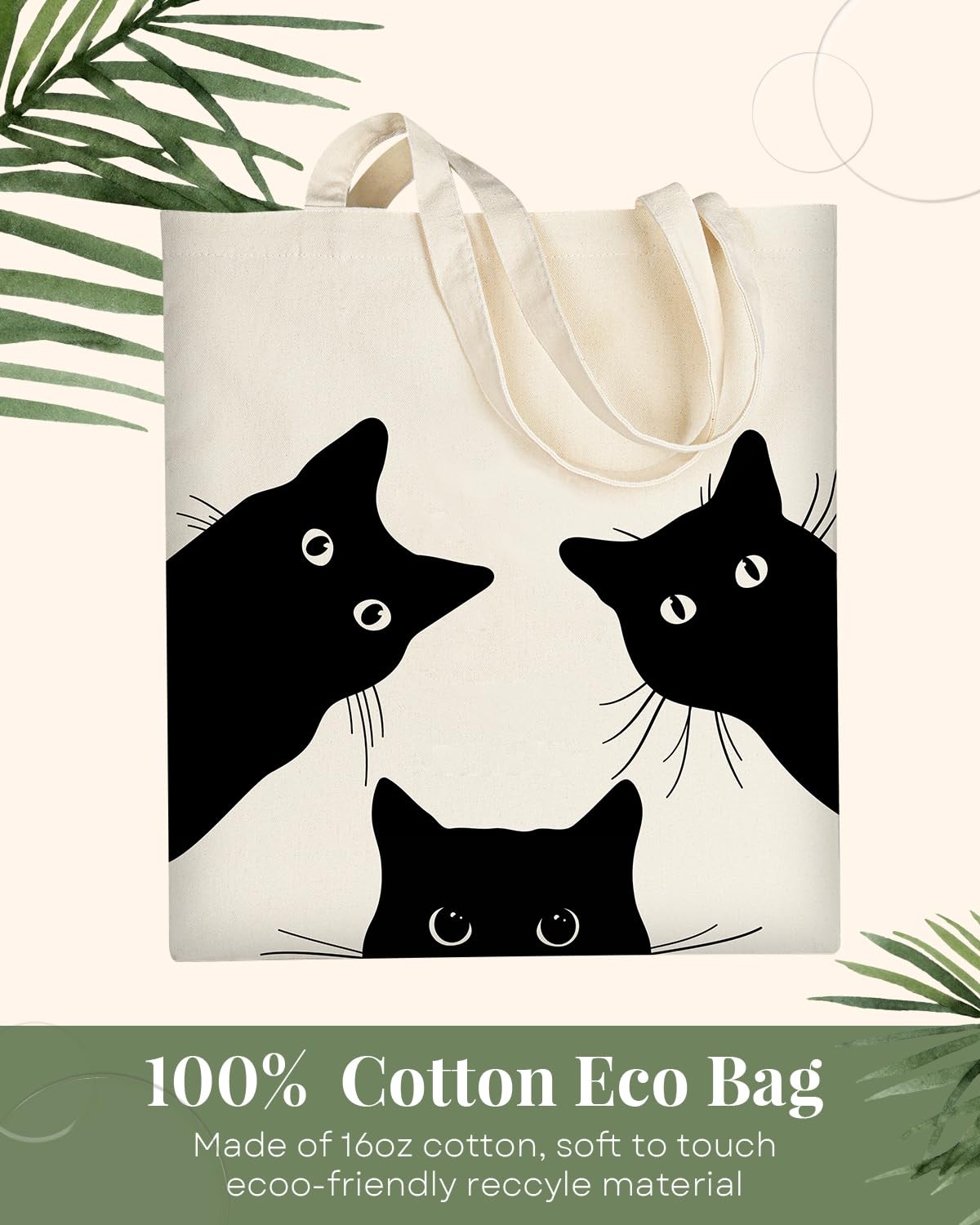 AUSVKAI Canvas Tote Bag Aesthetic for Women, Cute Cat Reusable Cotton Cloth C…