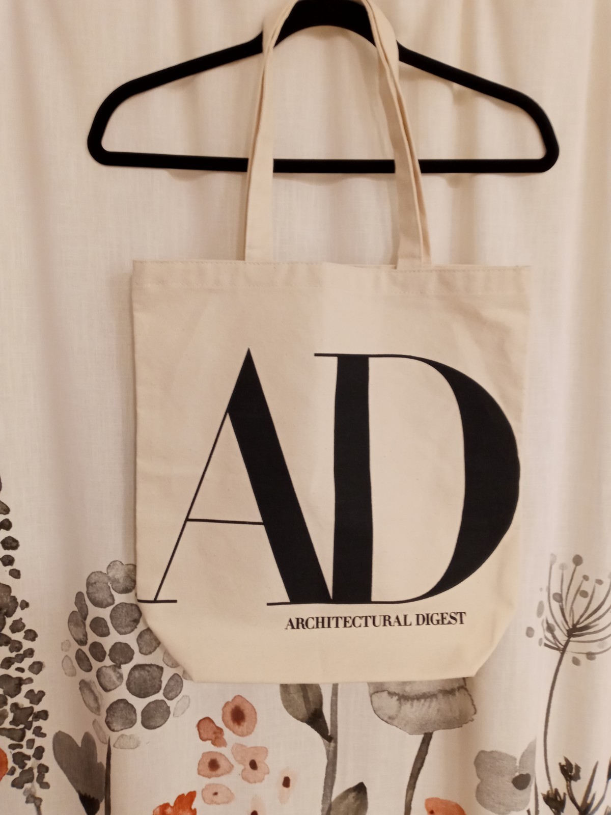 Architectural Digest AD logo canvas shopper tote bag natural beige pristine