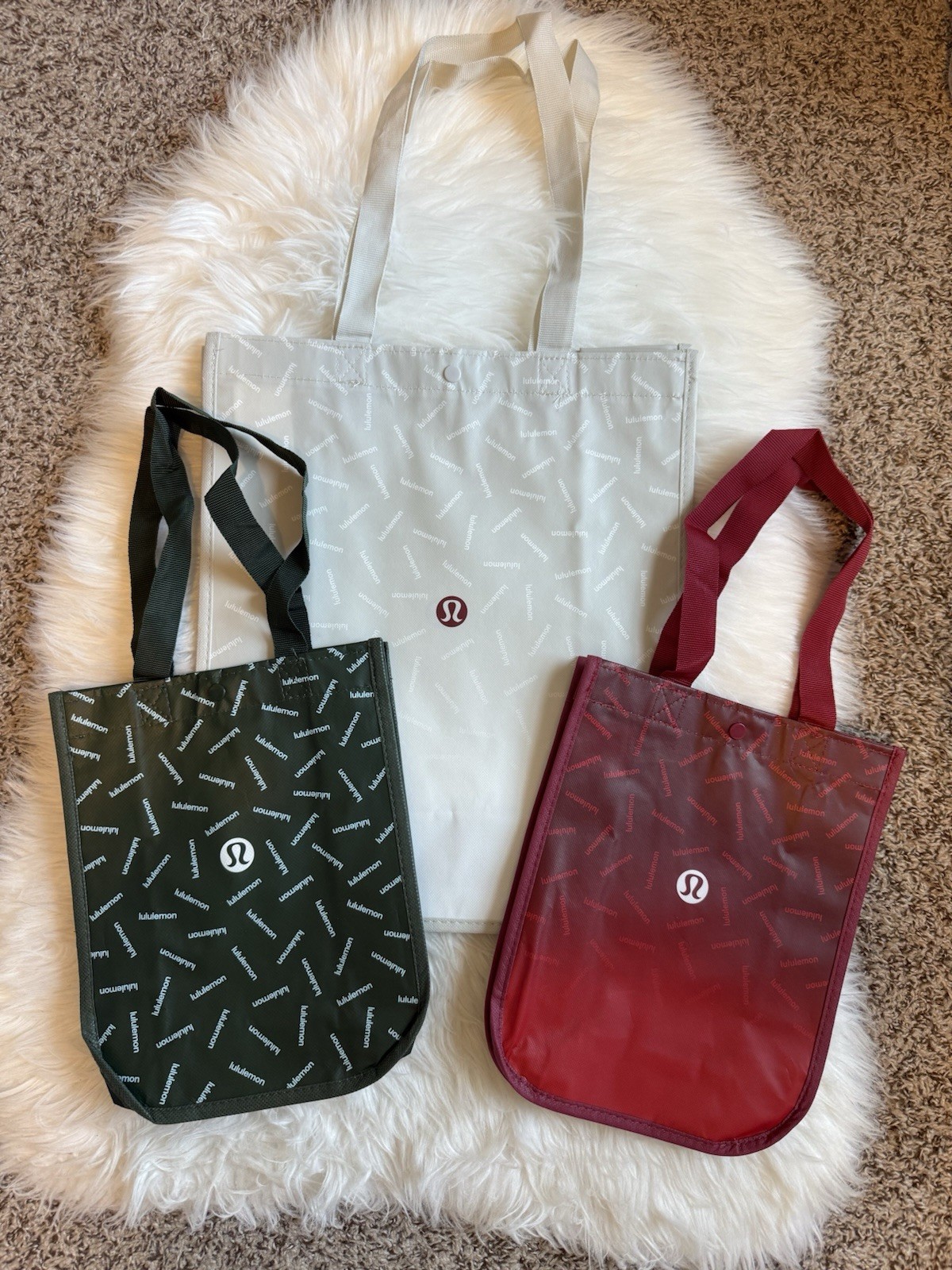 Lululemon Reusable Shopping Tote Bag Large Gray White Small Green Red Lot 3 New