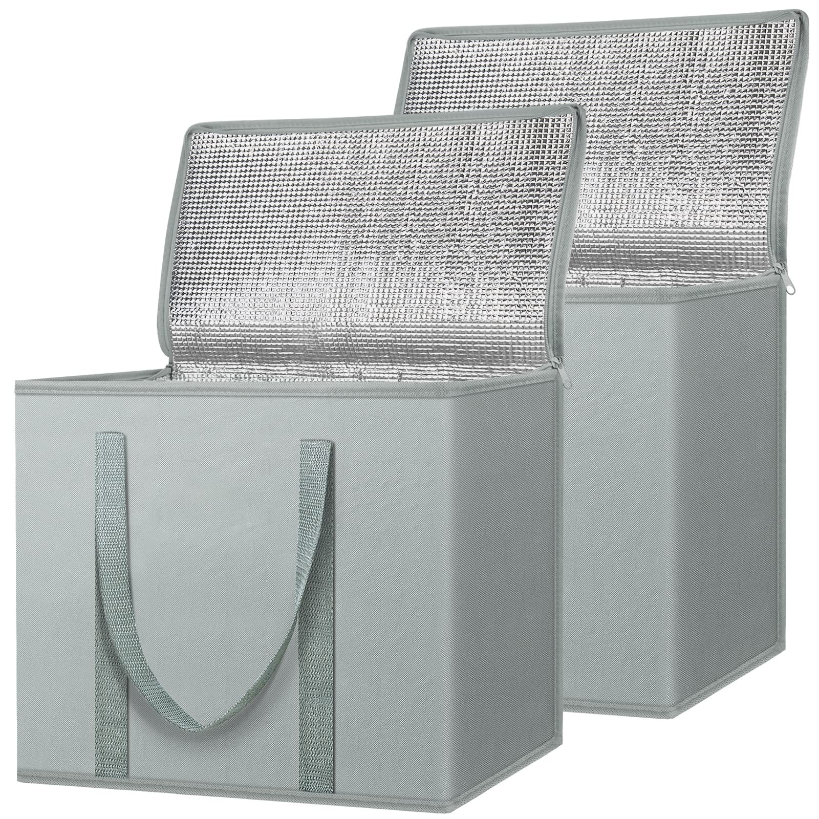 2 PCS 16x9x13 Inch Urban Gray Insulated Reusable Grocery Cooler Tote Bags