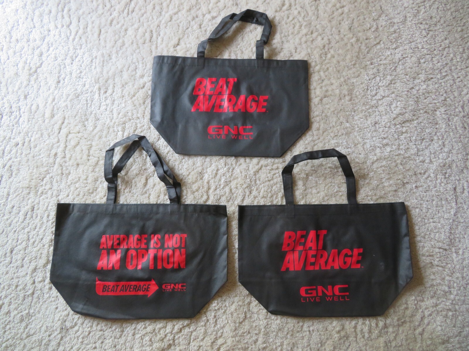 (3) Count Lot GNC Reusable Shopping Tote Bags 20″ x 12″ x 8″ Beat Average
