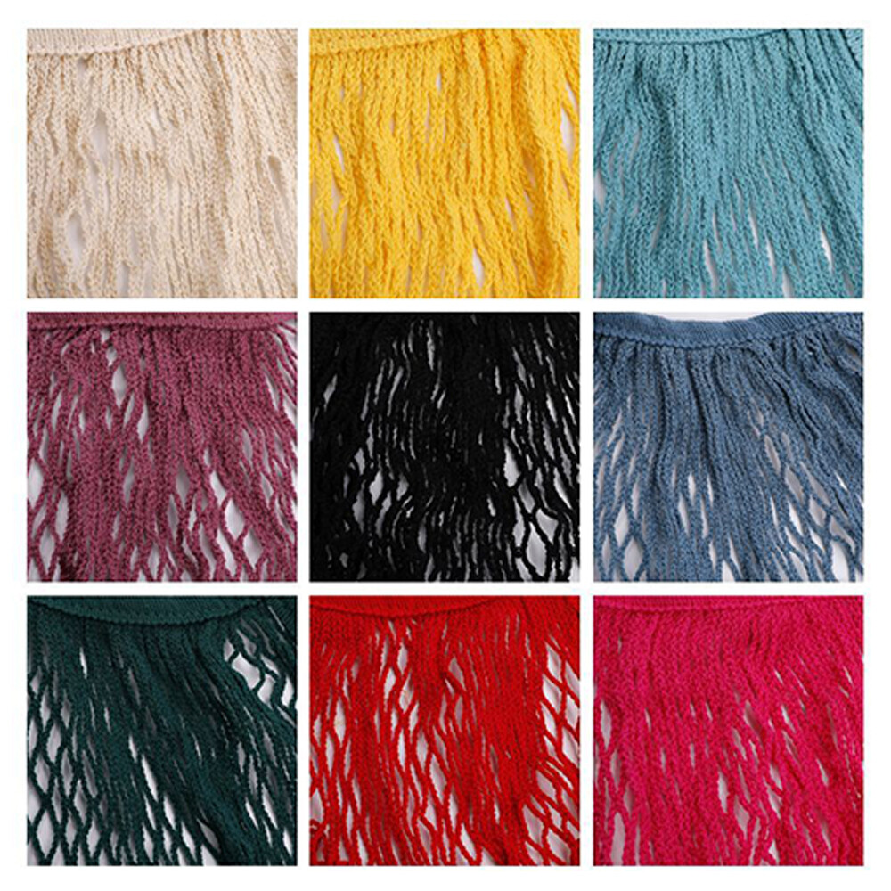 Woven Cotton Mesh Bag Washable Cotton Mesh String Handbag Long Handle Net Tote