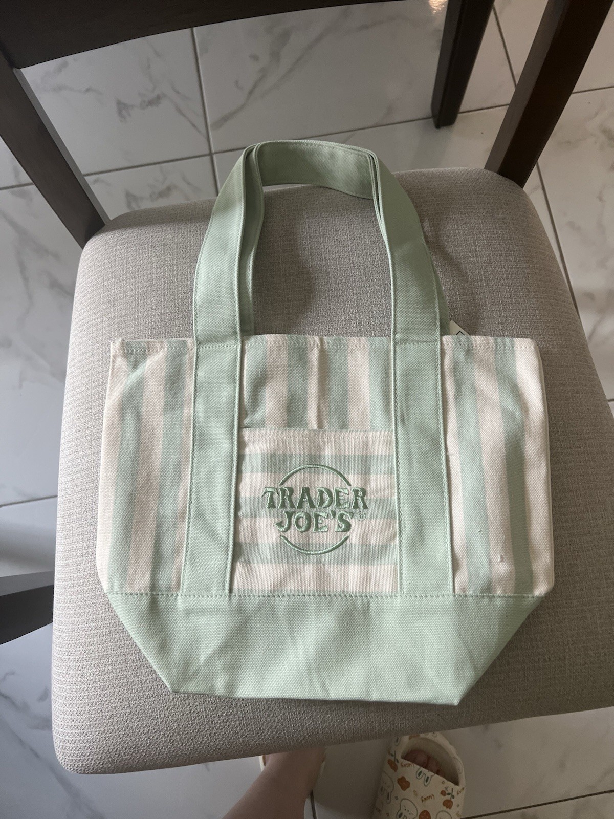 Trader Joe’s MINI PASTEL STRIPE CANVAS TOTE BAGS (GREEN)AUTHENTIC 2026 Edition