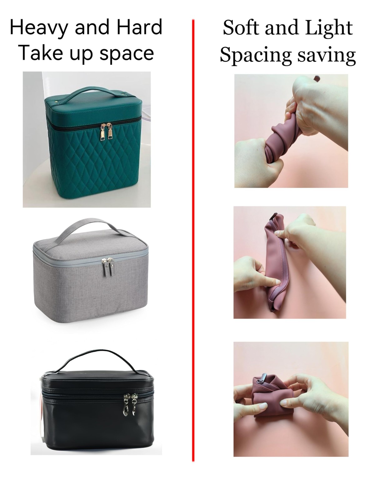 Gudahower Foldable Silicone Makeup Bag Large Capacity 20cm*14cm*8cm, wine red