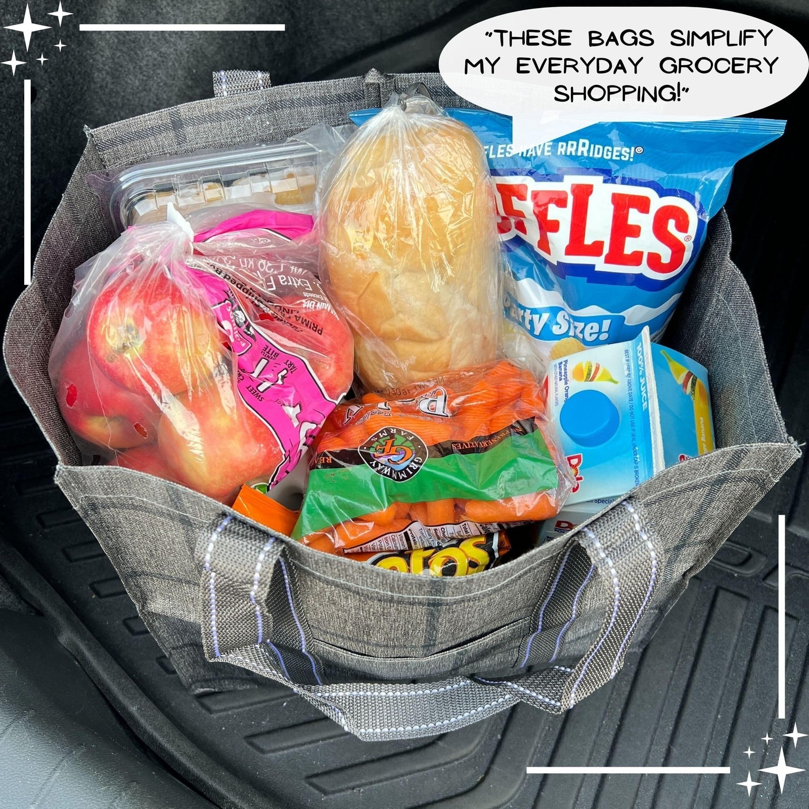 4 Pack Reusable Grocery Bags with Hard Bottom, Heavy-Duty Shopping Bags for S…