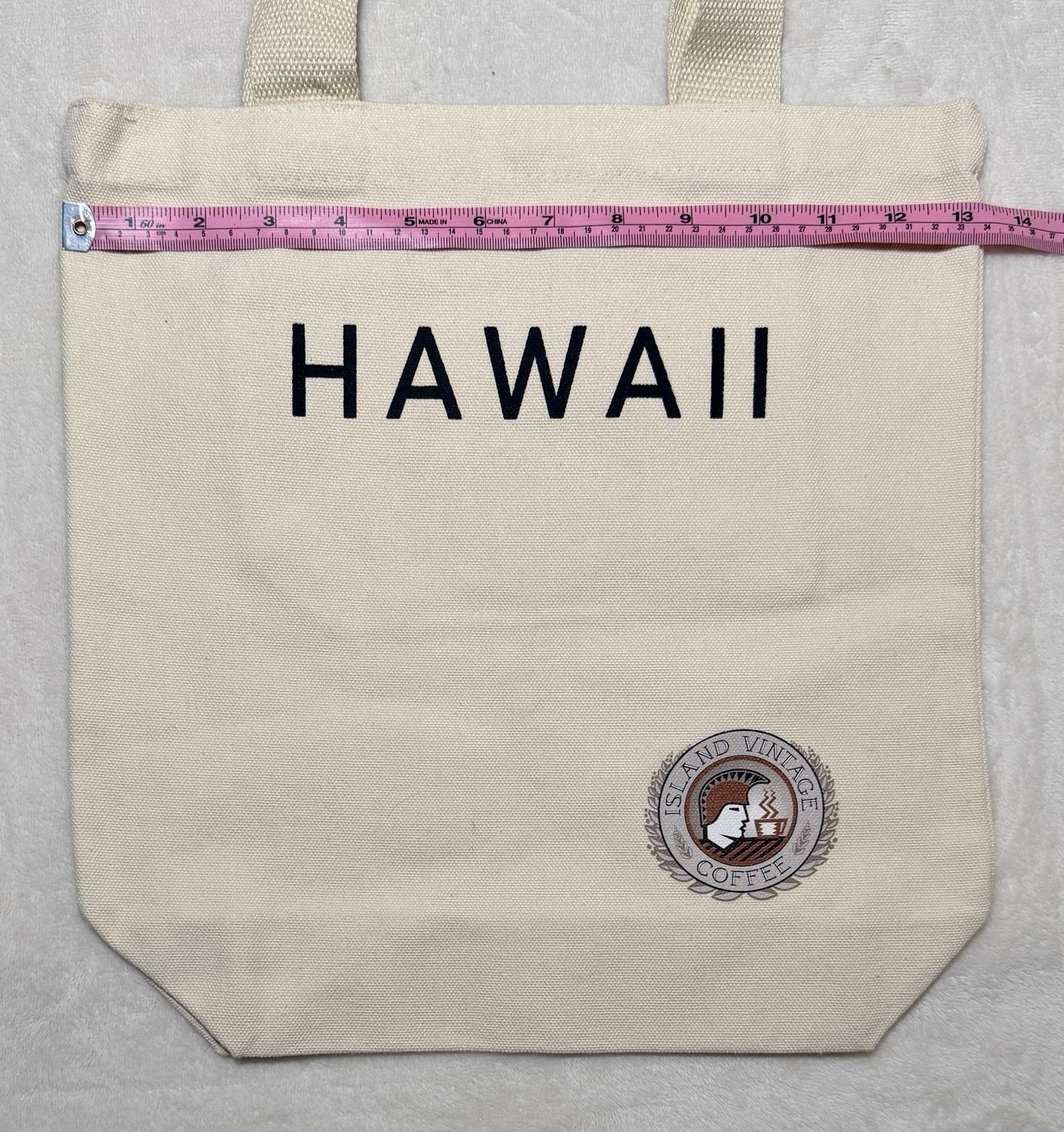 Hawaii Island Vintage Coffee Beige Canvas Foldable Reusable Shopping Bag Tote