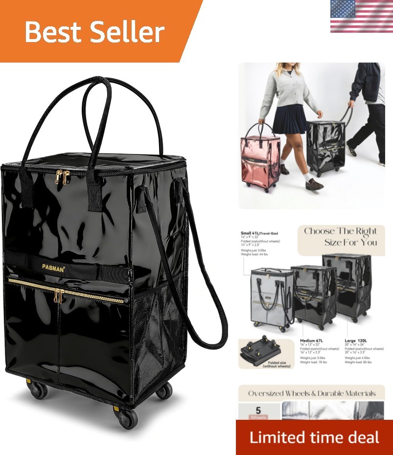 Reusable Grocery Bag on 5 Wheels, Foldable Rolling Tote Bag with Handle and Z…