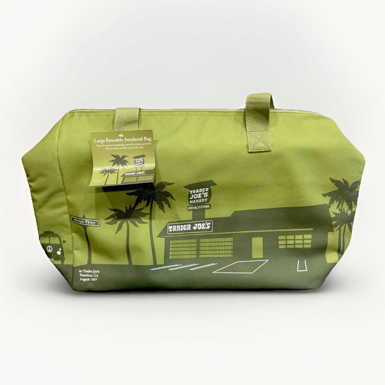 Trader Joe’s Insulated Zipper Reusable Shopping Bag Fabric Green Contemporary
