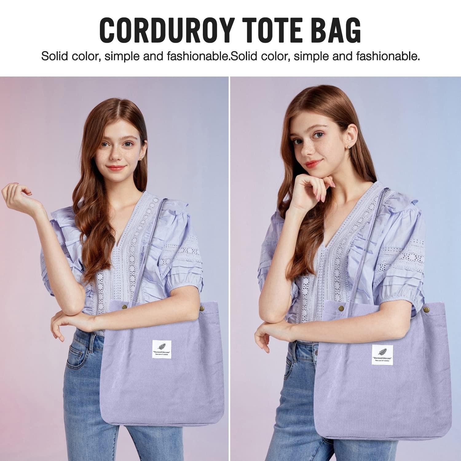 Tote Bags Grocery Shoulder Bag Corduroy with Inner Pocket for Work Beach Lunc…