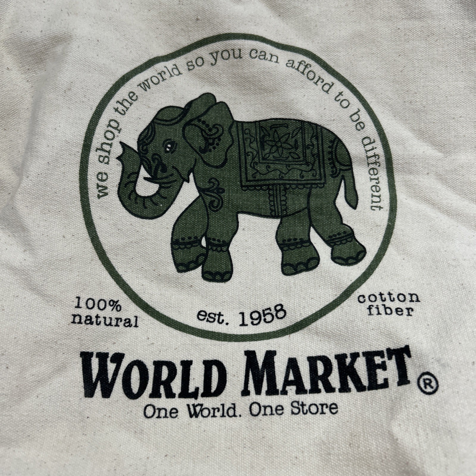 Canvas World Market Asian Elephant Reusable Shopping Bag Tote 14 X 17”, Green