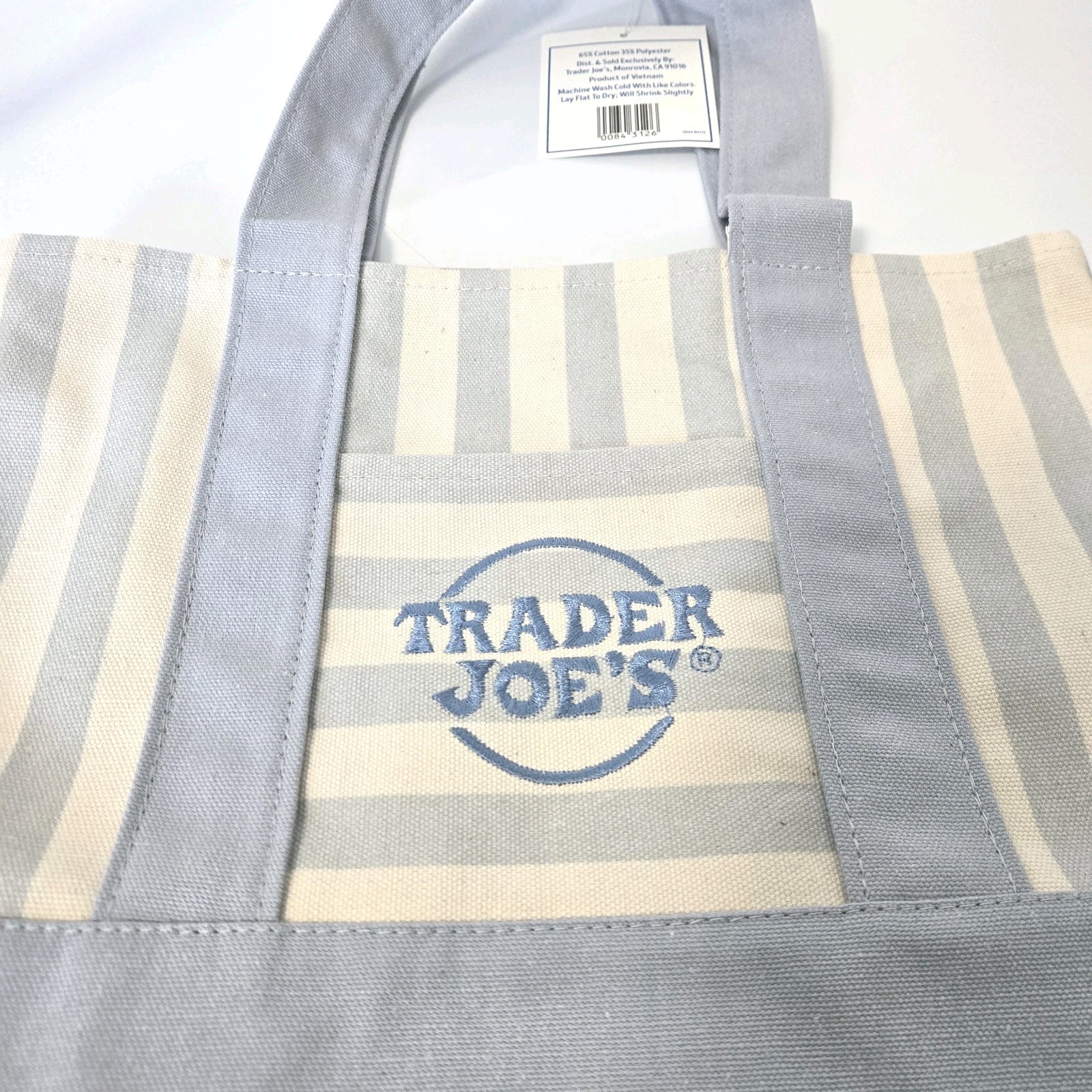TRADER JOE’S MINI PASTEL STRIPE CANVAS TOTE BAGS SET Of 2 BLUE BEIGE NWT