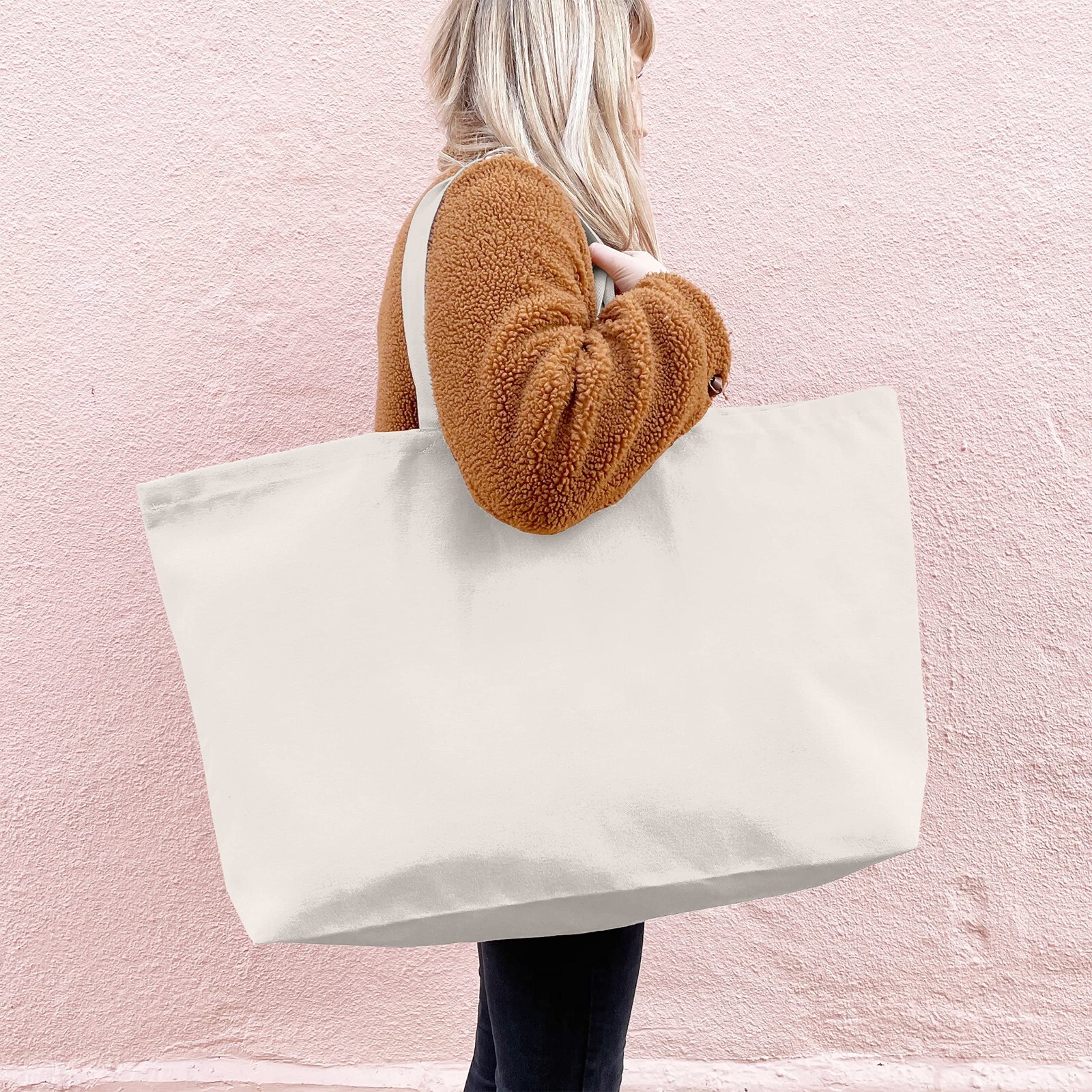 28in Canvas Tote Bag Reusable Grocery Bag Foldable Heavy Duty Shopping Bag