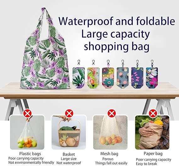 6 Pcs Reusable Shopping Bags Foldable,Grocery Bags in Pocket,Waterproof and M.