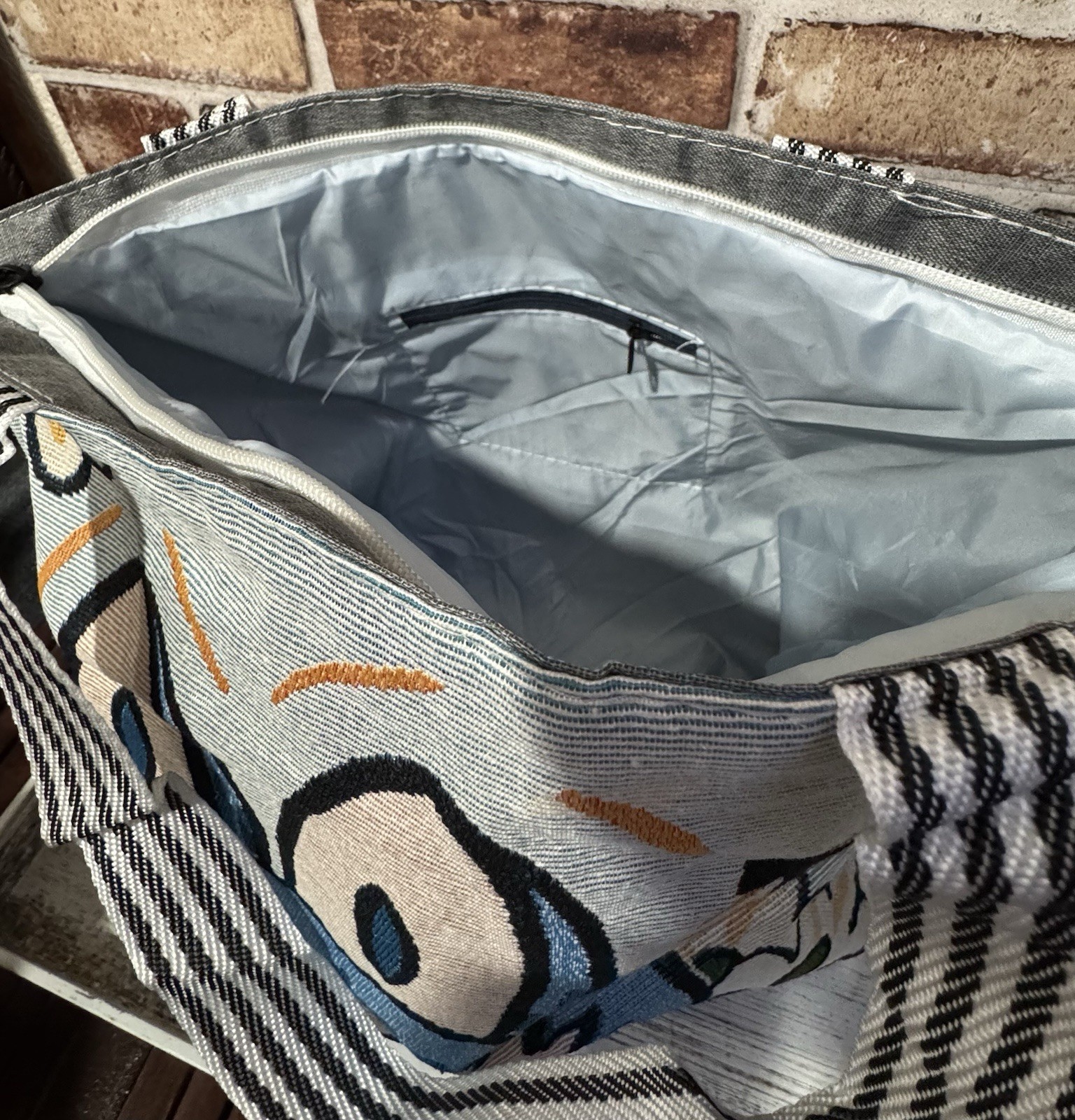 Large Reusable Shopping Tote Bag w/ Zipper Closure, Blue Gray Monster Inspired