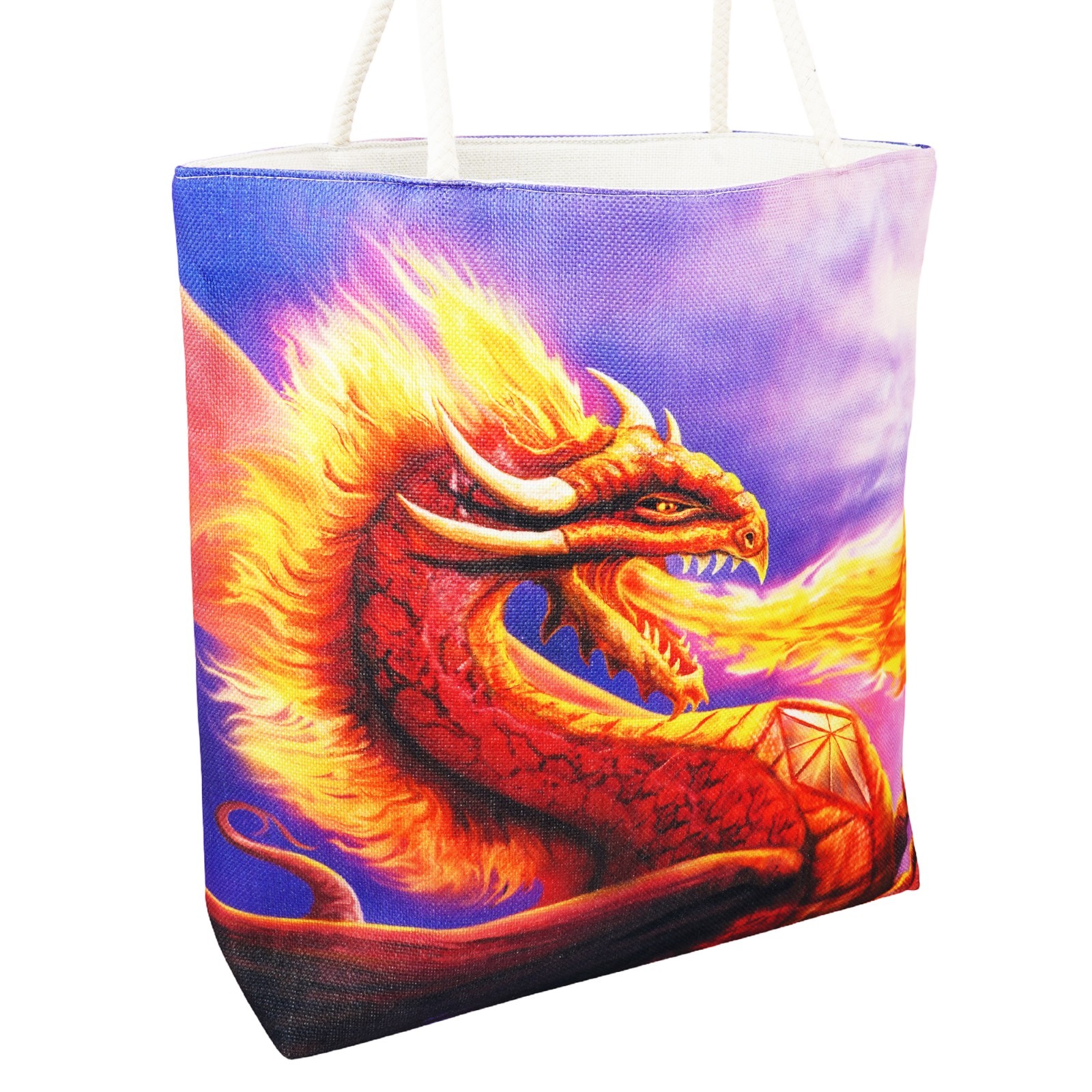 Fire Dragon Techno Jute Tote Bag – Eco-Friendly 17 x 15 x 4.5 Inch Shoulder Bag