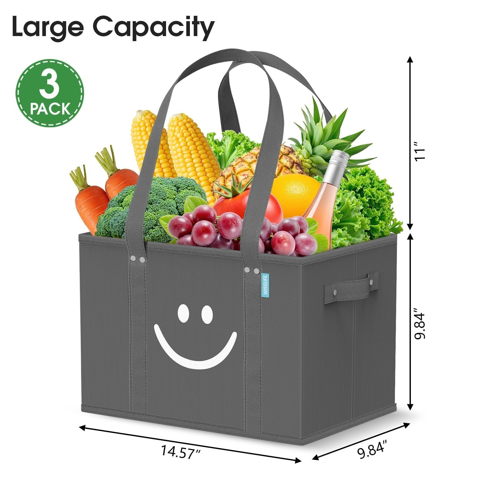 Reusable Grocery Bags 3 Pack – Collapsible Tote Shopping Bags with Sturdy Han…