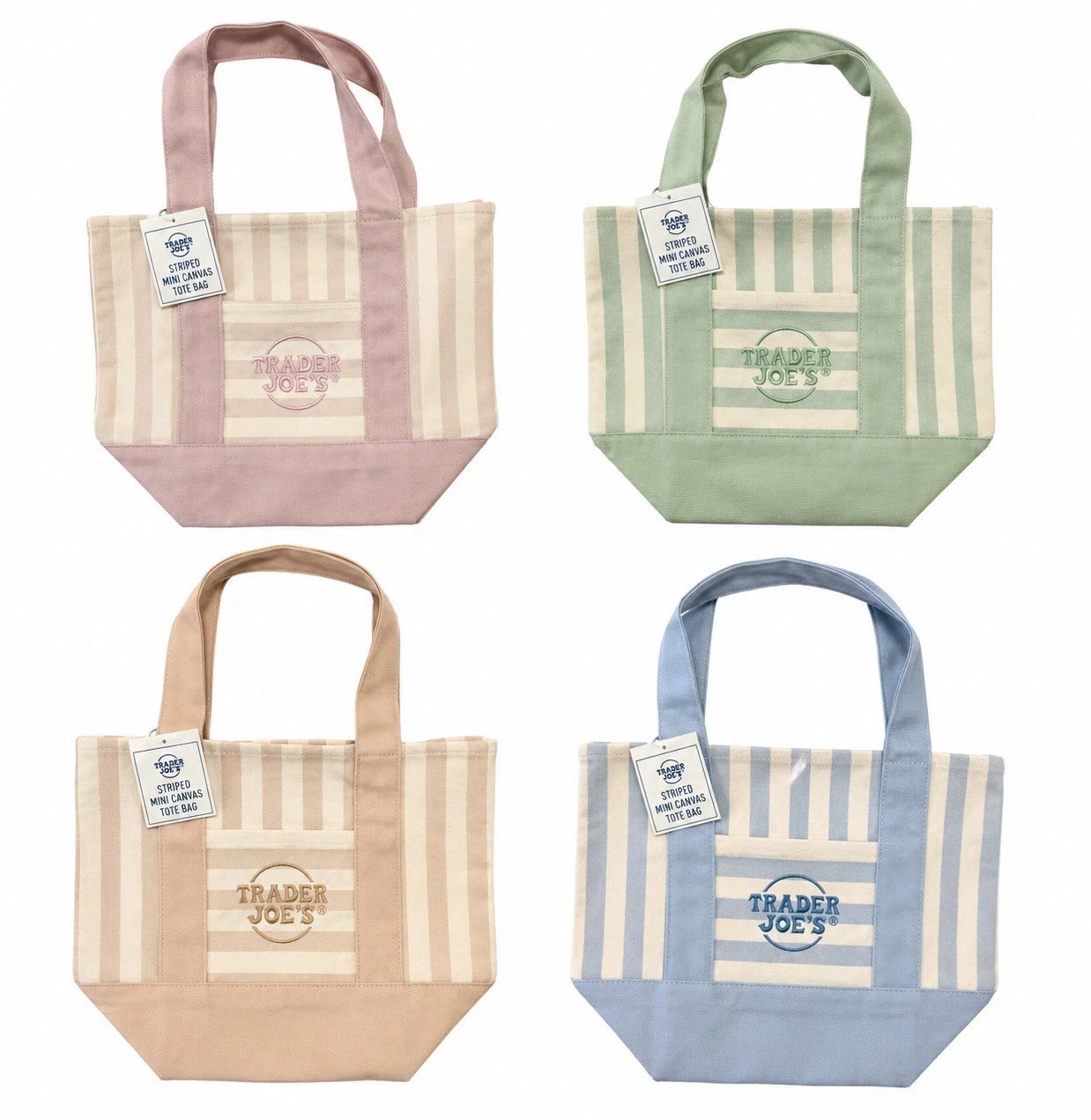 Trader Joe’s Mini Canvas Tote Bag Bundle Set of 4 Pastel Colors NWT Summer 2026