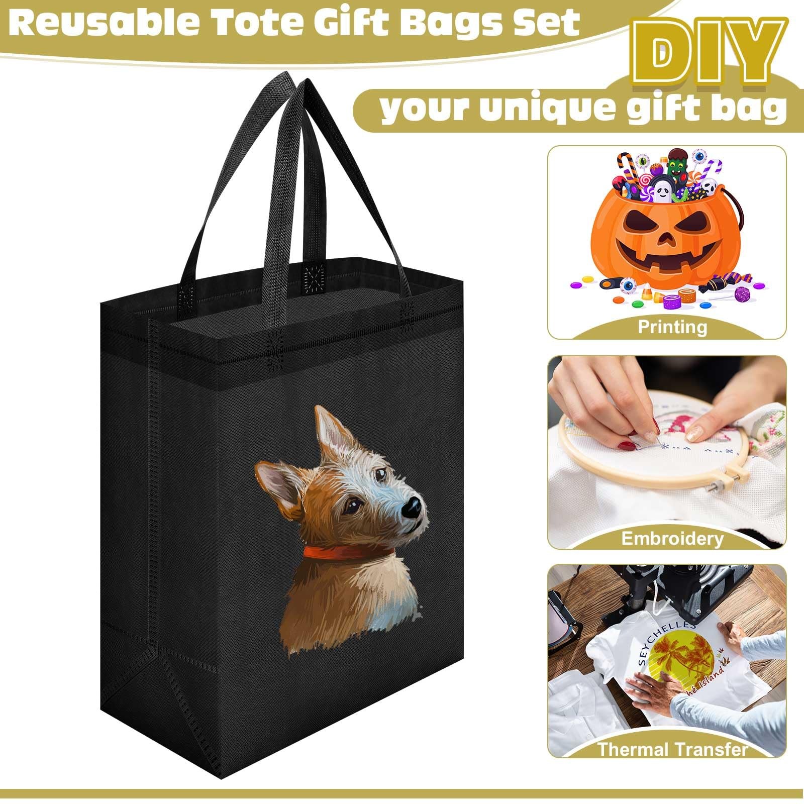 50 Pcs Reusable Tote Bag Bulk 8 x 4 x 10 Inch Non Woven Shopping Bag with Han…