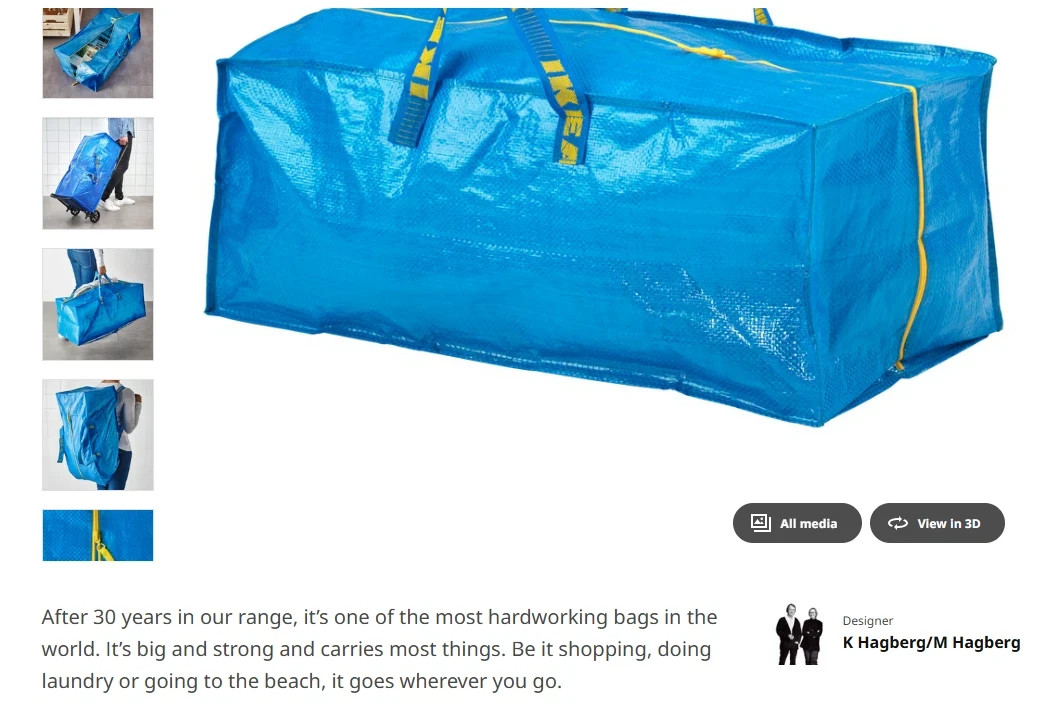 IKEA ZipStorage Bag forCart, Blue, 28 ¾x13 ¾x11 ¾ ” 20 Gal 55lb Loading
