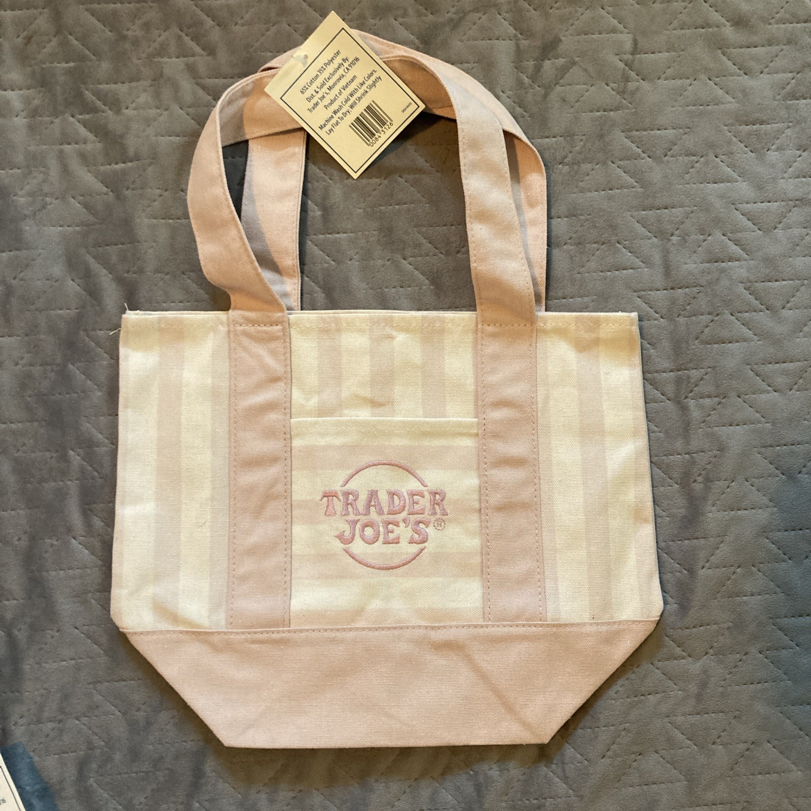 Trader Joe’s Mini Striped Canvas Tote Bag-Set Of 4-Blue-Pink-Green-Tan-NEW!
