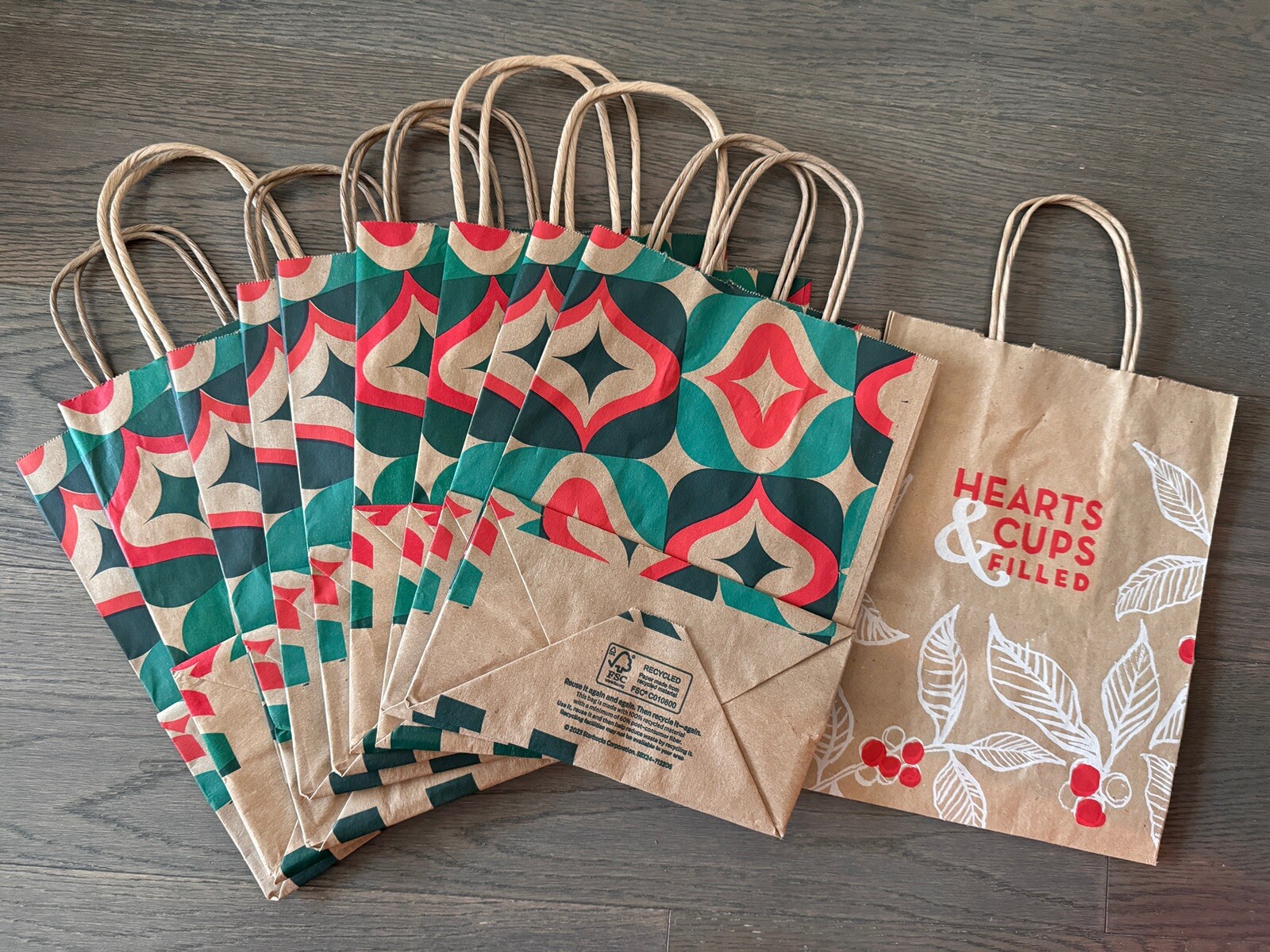 10 Starbucks Recycled Brown Paper Shopping Lunch Gift Bags Handles 2023 Holiday