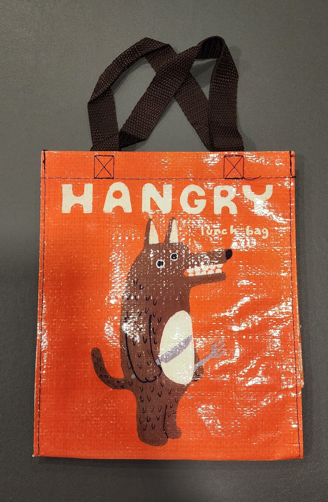 Blue Q Hangry Wolf Lunch Tote Orange Recycled Materials Animal Print