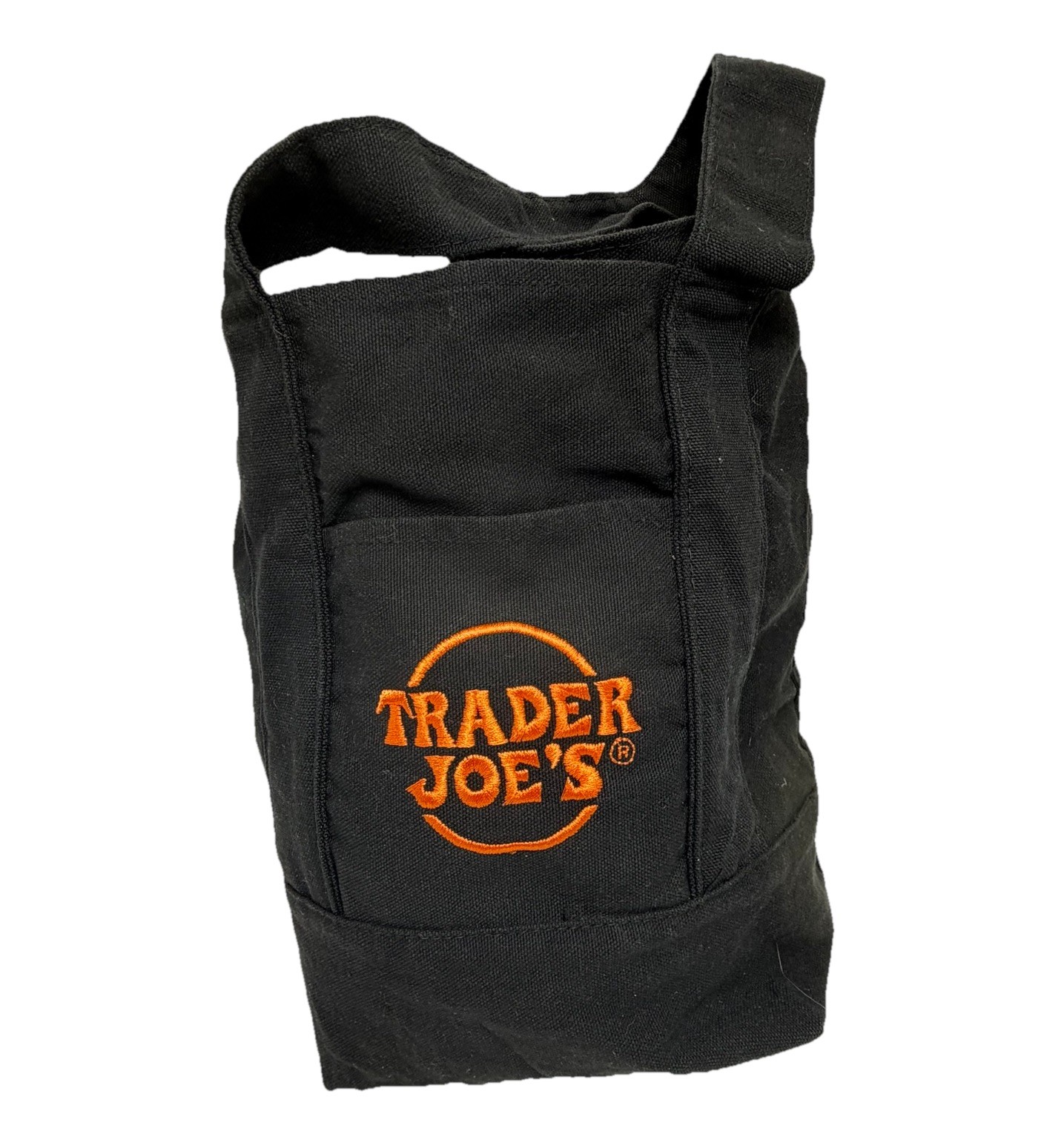 Trader Joes Canvas Black Orange Tote Bag Embroidered Logo Limited Edition 10”