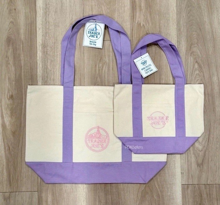 Trader Joe’s Large Lavender Purple Canvas Tote Bag + Mini Canvas Tote Bag 💜