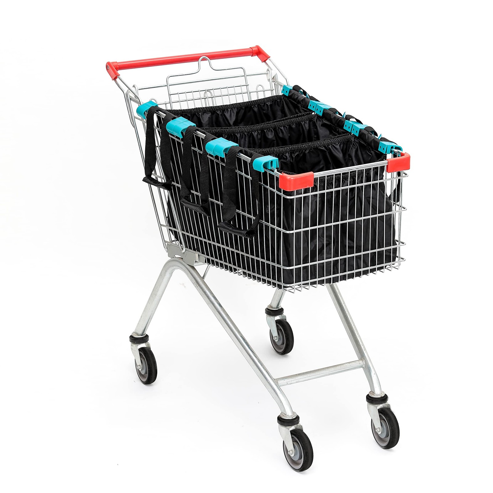 3-Pack Reusable Shopping Bags, Heavy Duty Grocery Cart Bags with Universal Cl…