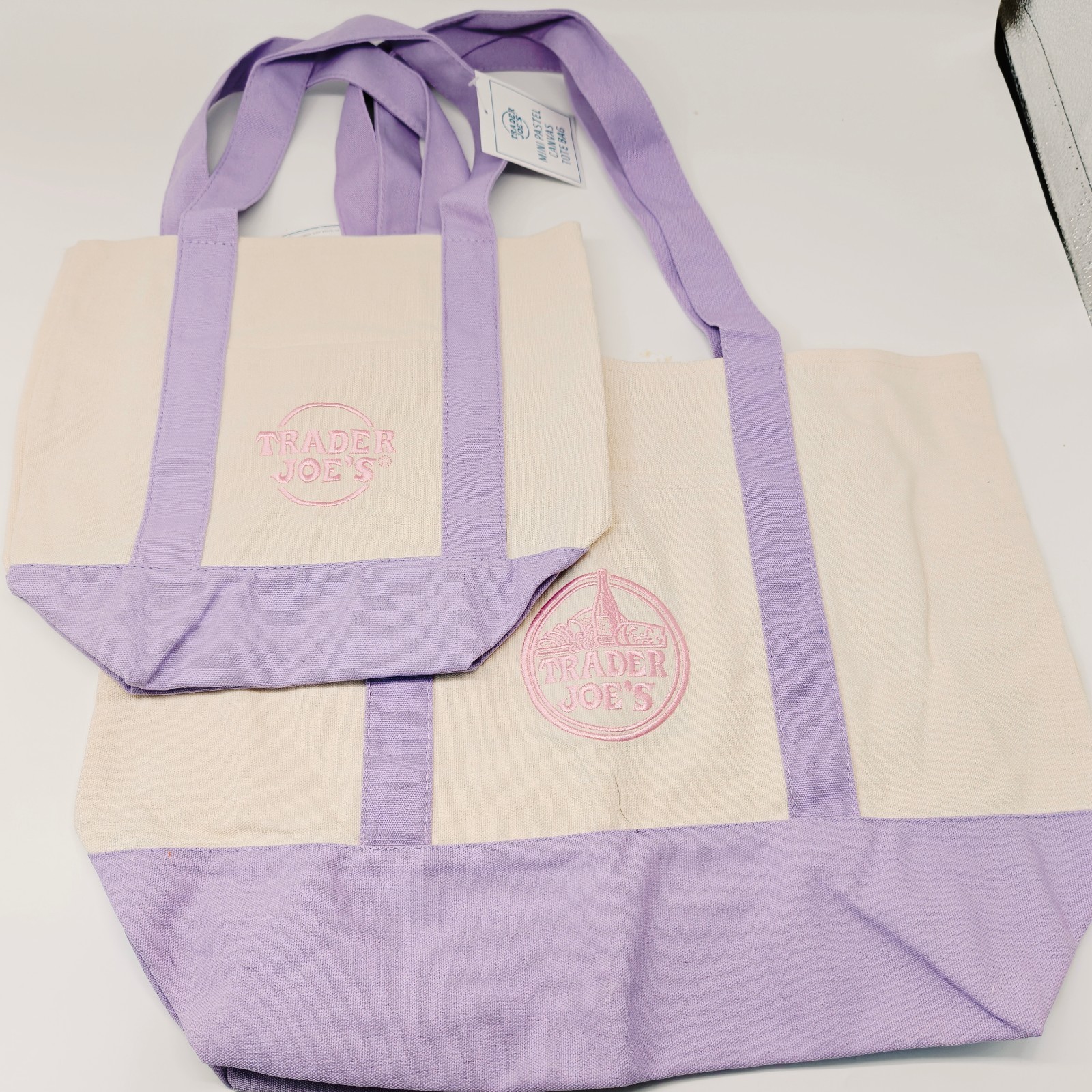 TRADER JOE’S MINI AND LARGE CANVAS BAG HEAVY COTTON SHOPPING BAG Lavender Purple