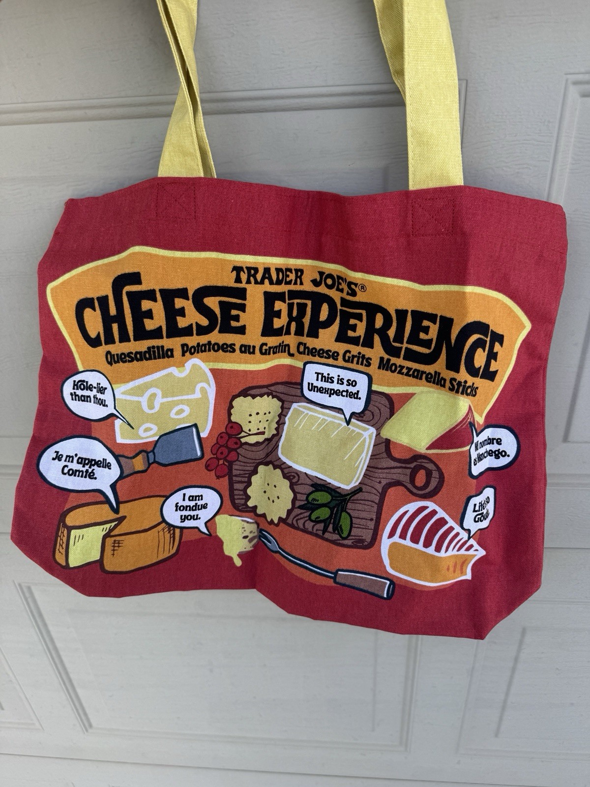 Trader Joe’s Cheese Experience Canvas Shopping Bag – Red/Yellow, Foldable