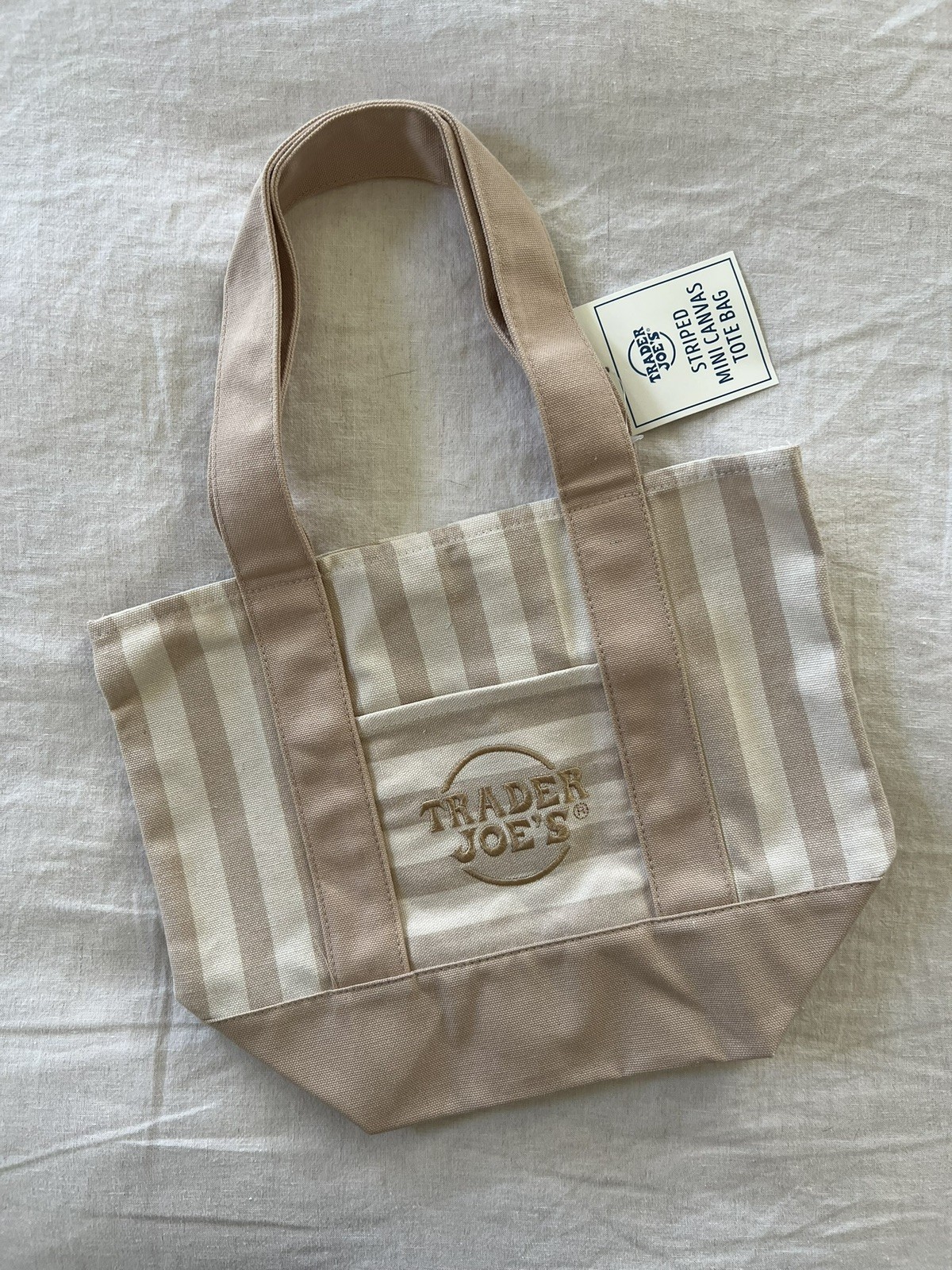 Trader Joe’s Limited Mini Canvas Pastel Striped Tote Bag 2026 Beige