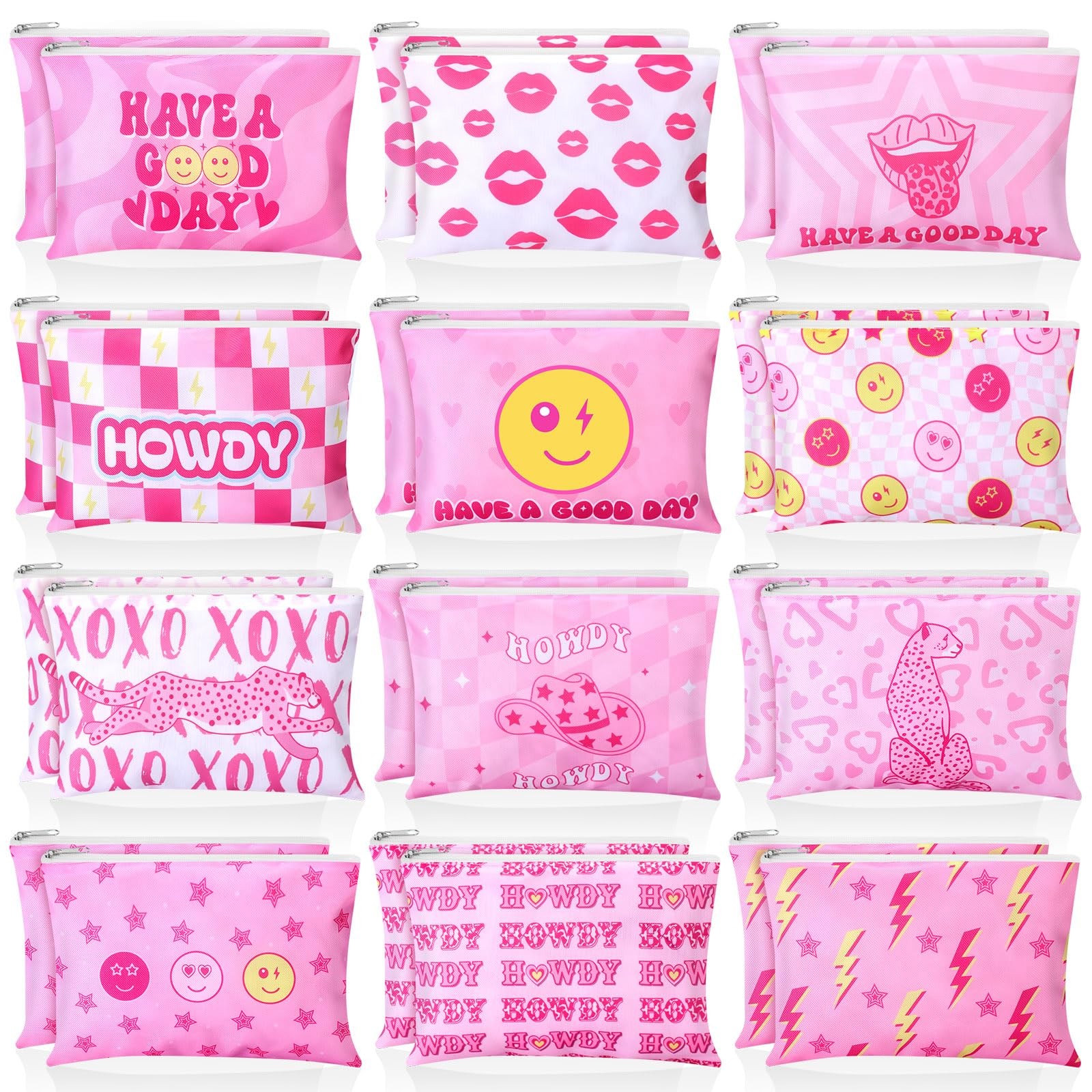 Blosssound 24 Pcs Cosmetic Bags Makeup Bulk pink, red, white, yellow