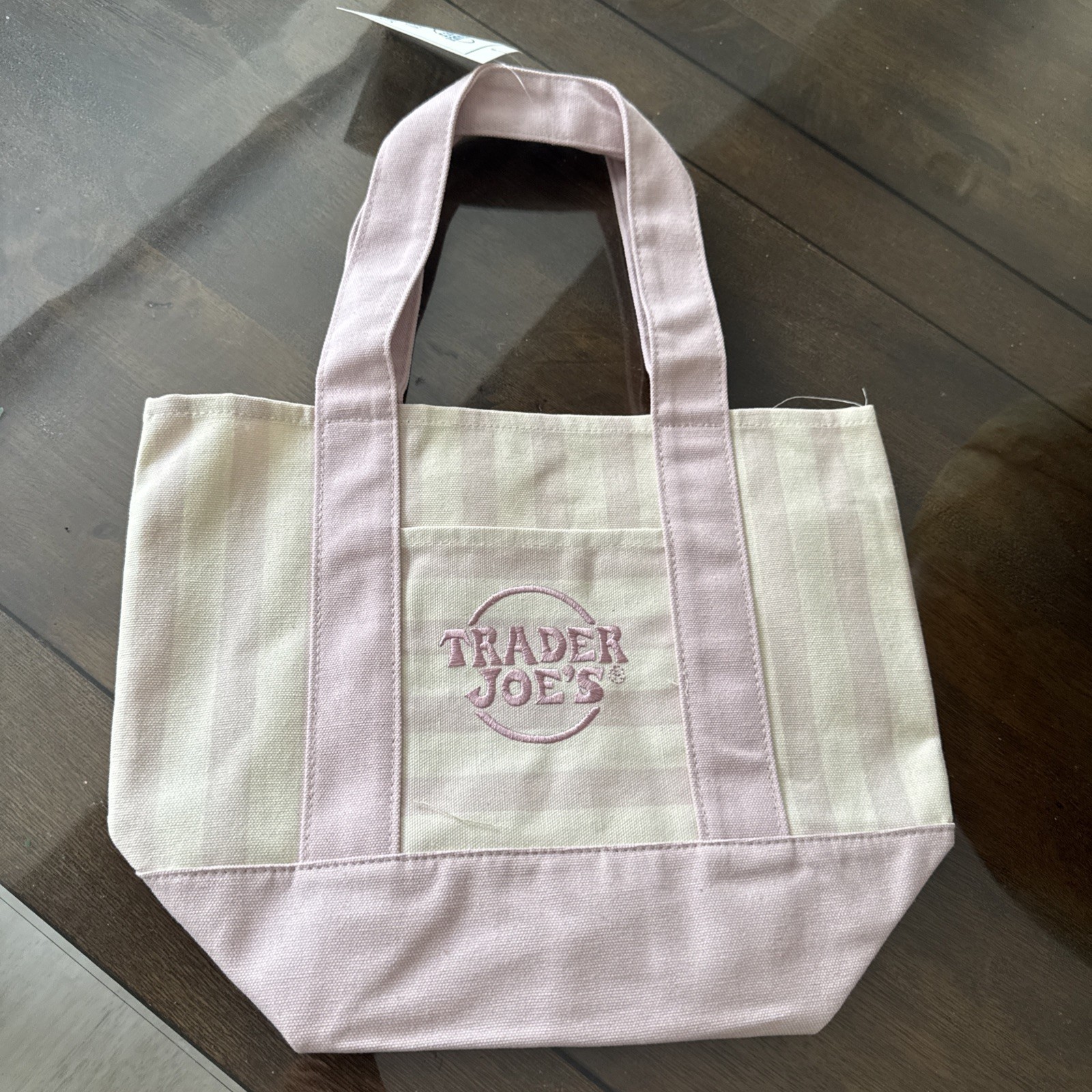 Trader Joe’s Mini Striped Canvas Tote Bag Pink/White 13x11x6 in New