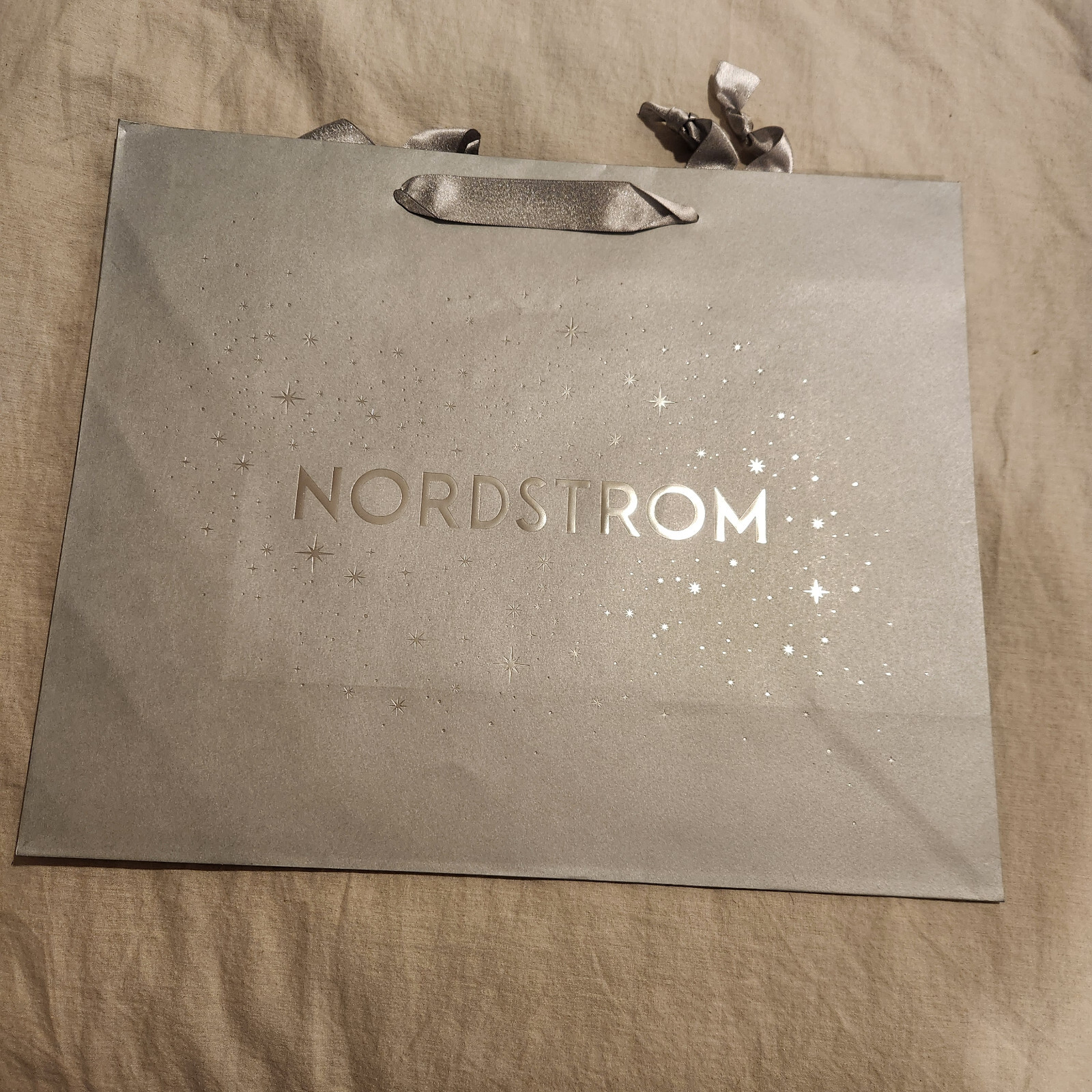 Nordstrom Holiday Paper Bag Silver Grey Star 16 x 13 x 6 inches 2024