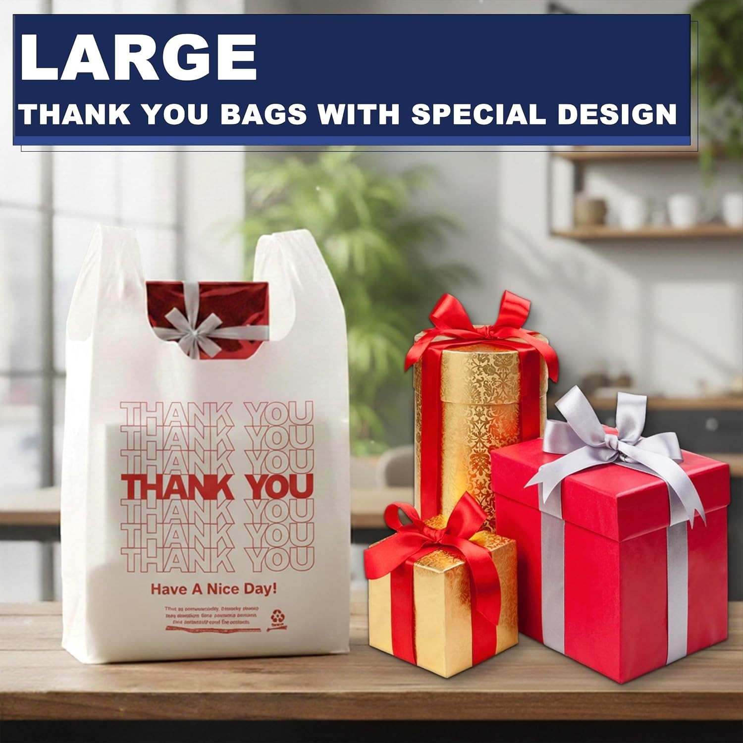 Efficient White Thank You Plastic Bags – 11”x6”x21” Reusable & Affordable