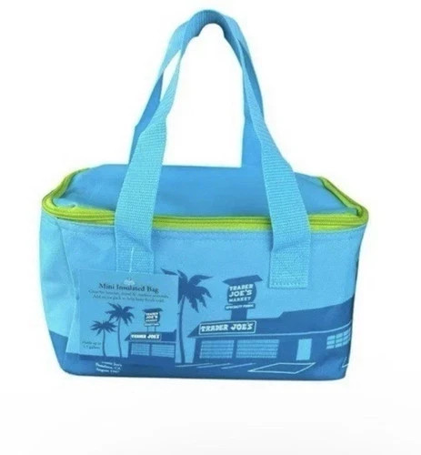Trader Joe’s Mini Insulated Bag Light Blue with green zipper