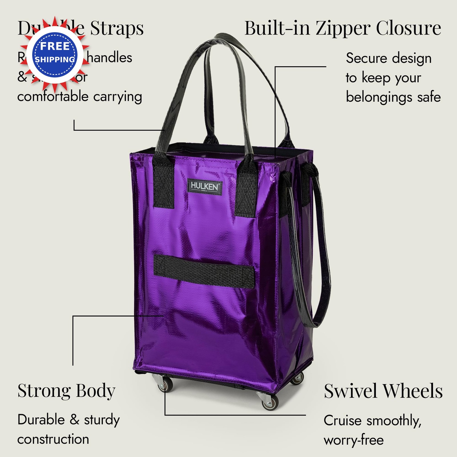 Reusable Grocery Bag On Wheels Shopping Trolley Rolling Tote Up to 66 lb HULKEN
