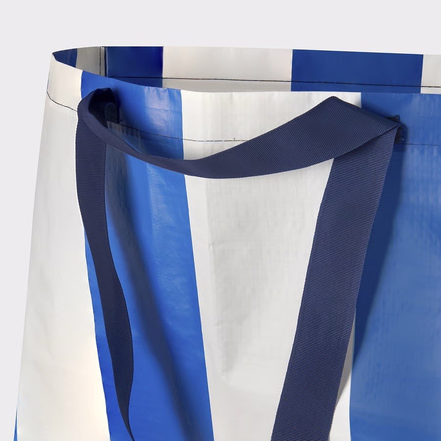 Ikea SACKKARRA Large Shopping Laundry Storage Bag White/Blue Striped, 19 gallon