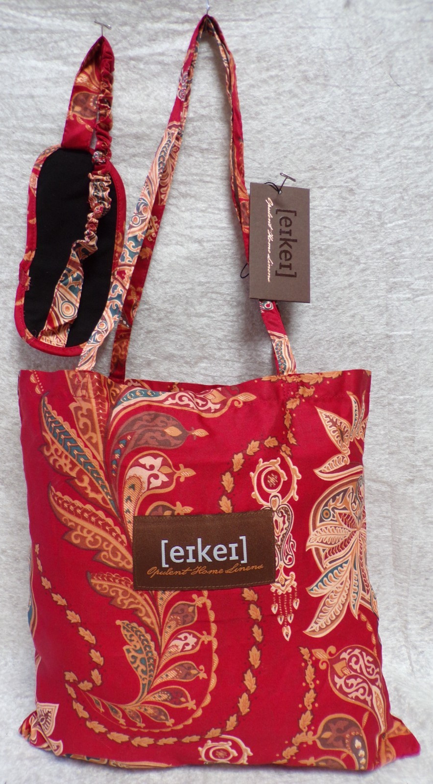 EIKIE TOTE SOFT FABRIC BAG PAISLEY DESIGN WITH HANDLES + MATCHING EYE SHADE MASK