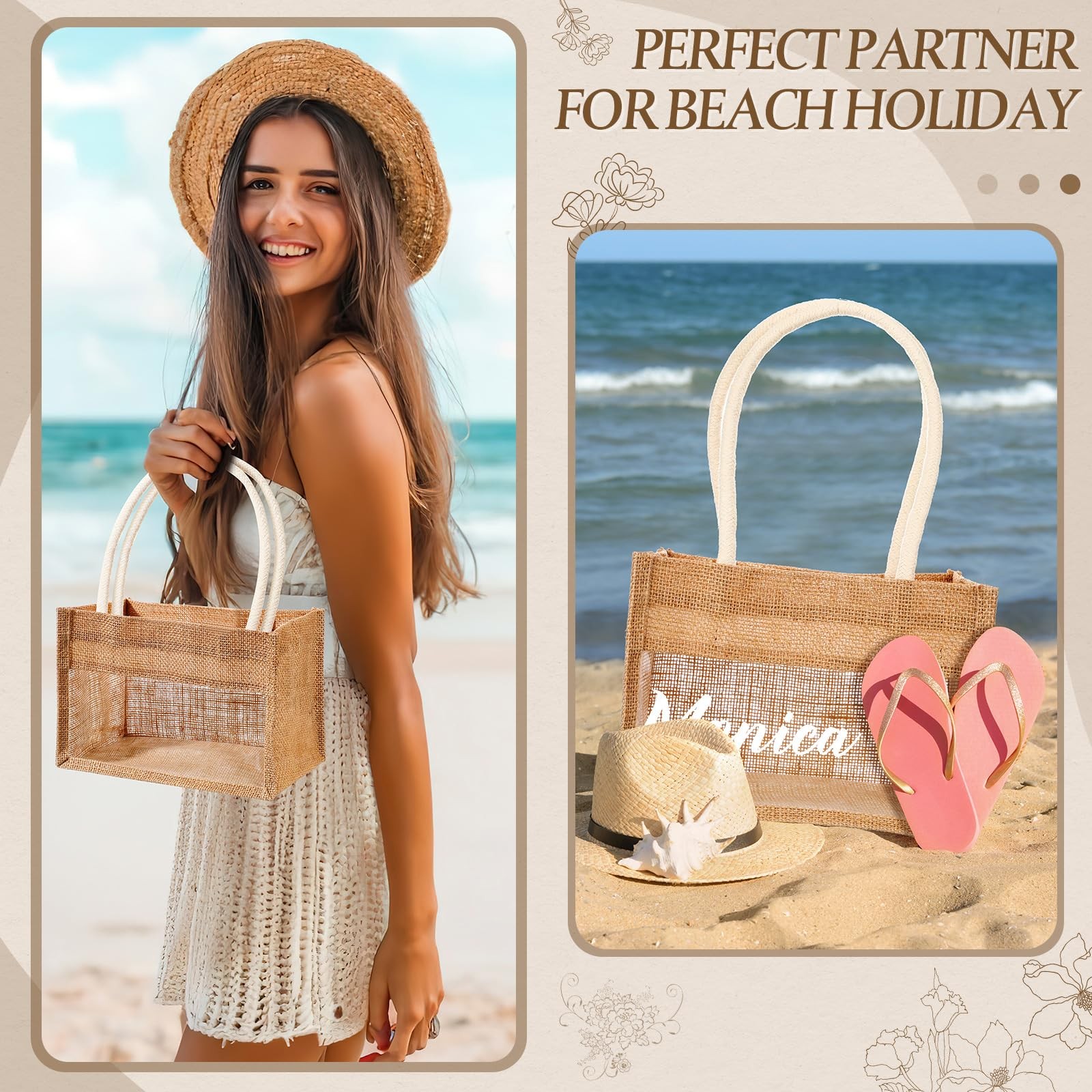 6 Pcs Burlap Tote Bags Reusable DIY Jute Bag Blank Tote with Handles for Wedd…