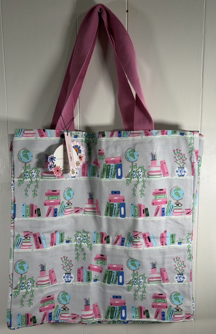 Bookshelf Cotton Tote Bag Teacher Appreciation Gift School Library Reusable