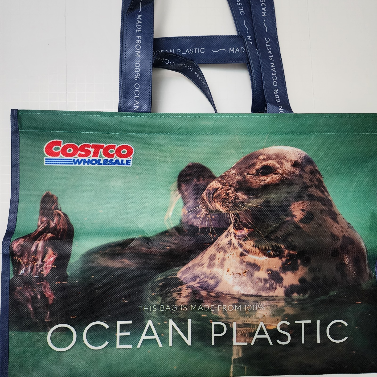 Costco UK Europe Ocean Seal Tote Bag Teal Green Blue New Shopper