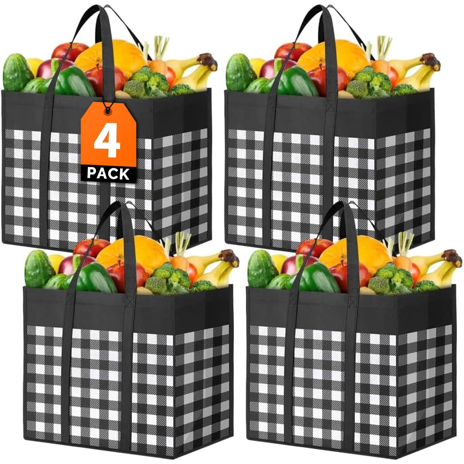 Reusable Grocery Bags,4-Pack, Foldable Reusable Shopping Tote Bags bulk with …
