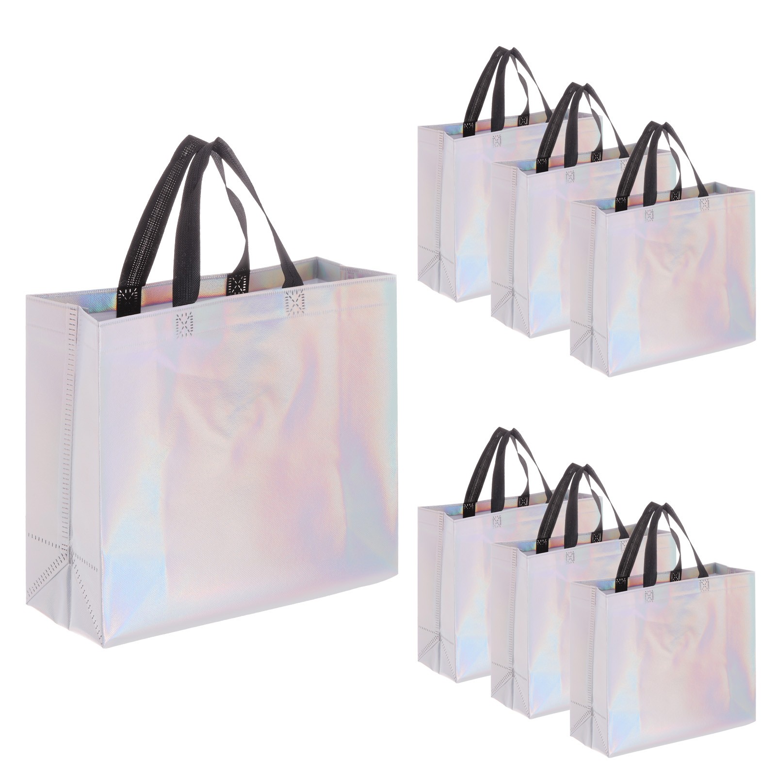15Pcs Laser Gift Bags with Handles Bulk, Glossy Finish Gift Bags Rainbow