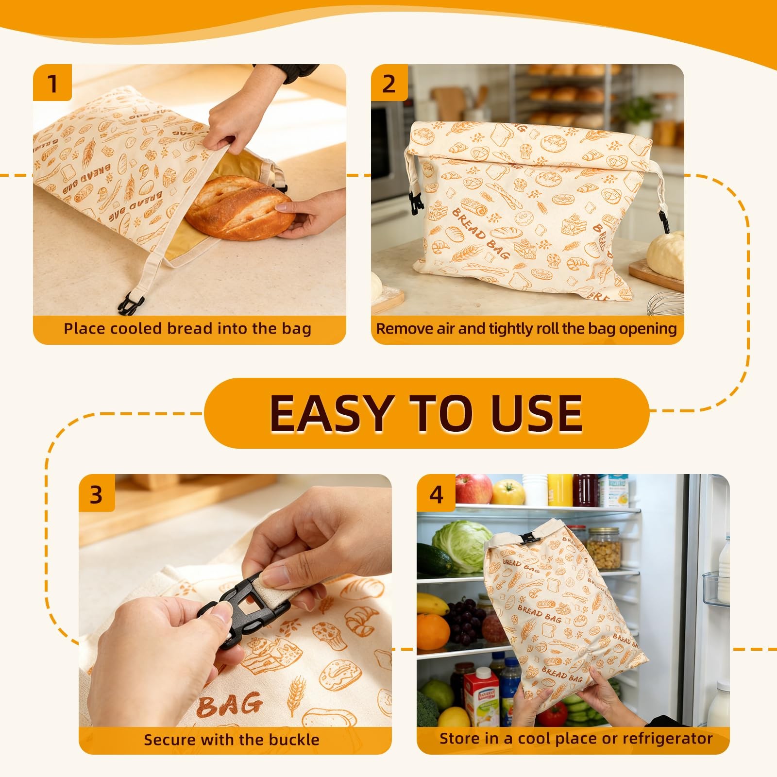 2 Pack Beeswax Bread Bags for Sourdough Homemade Bread, Large, Apricot