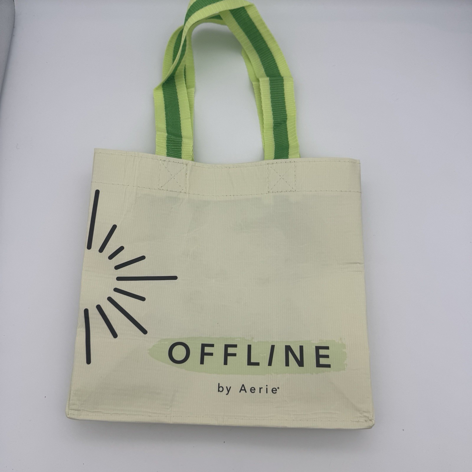 Aerie Offline Reusable Shopping Bag Green Cream Recycled