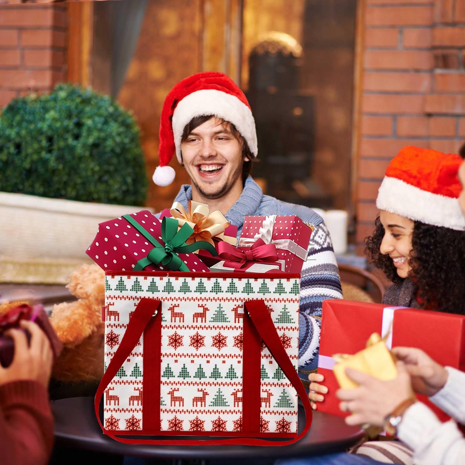 13×10.23×11 Inch Reusable Grocery Heavy Duty Shopping Bags Reindeers 3 PCS