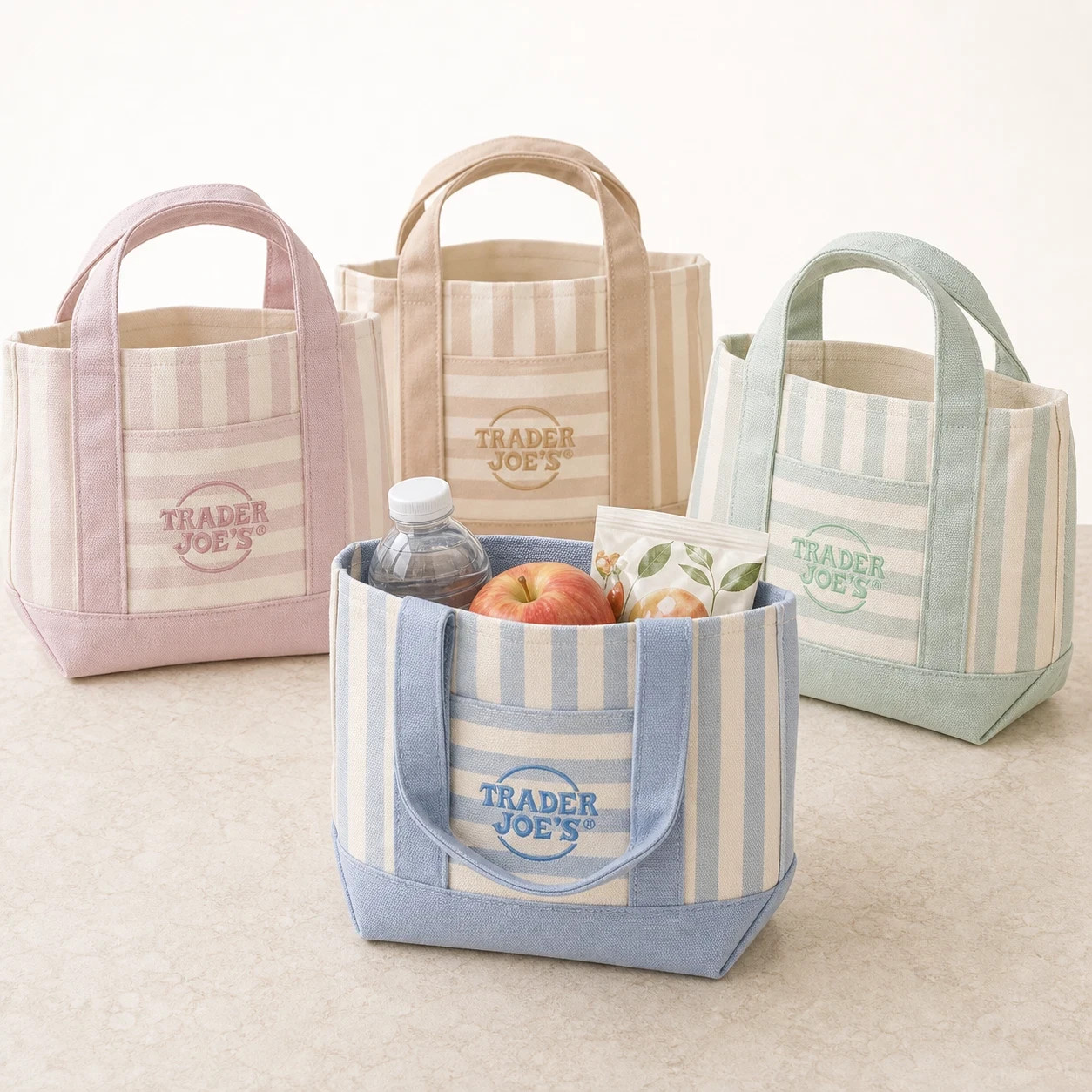 Set 4 Trader Joe’s Striped Mini Canvas Tote Bag Colors (11 x 8 x 6″) Summer 2026